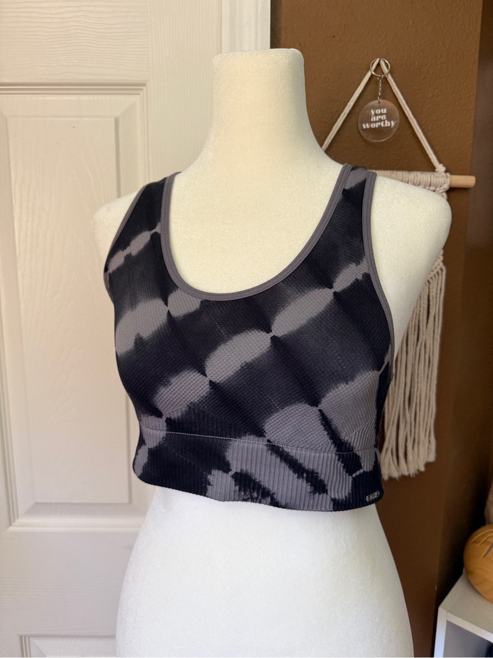 PINK black and grey tie dye seamless lightly lined bralette sports bra / size S